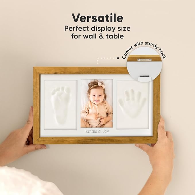 Baby Hand and Footprint Kit - Clay Handprint Keepsake Frame, Newborn Nursery Picture Frame, Personalized New Mom Gifts for Baby Shower & Registry (Golden Wheat)-CubbioJoy