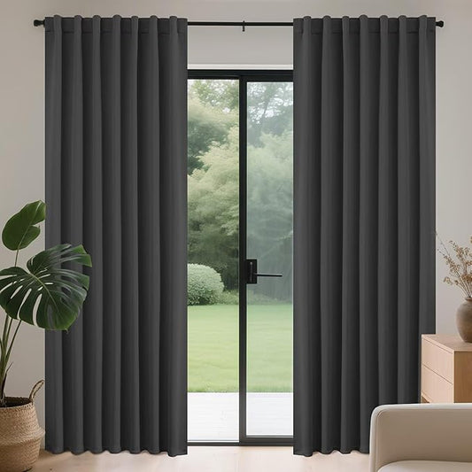 Joydeco 90 Inch Blackout Curtains for Bedroom, Thermal Insulated Black Out Curtains 2 Panels Set, Room Darkening Drapes for Living Room Window Rod Pocket Back Tab (W52 x L90 Inch, Dark Grey)-CubbioJoy