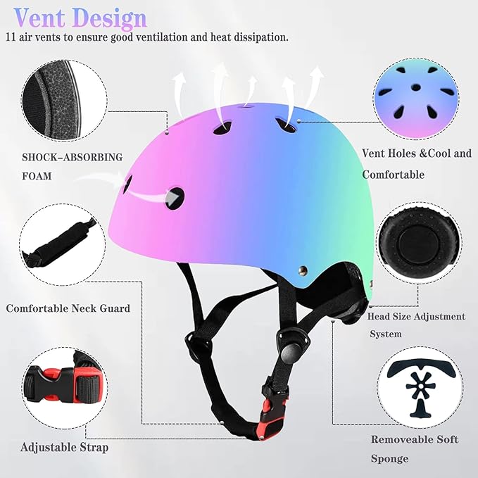 Kids Bike Helmet Set Adjustable for Children, Boys, Girls and Teenagers Aged 3-8 Years Includes Elbow, Knee, Wrist Guards Children's Helmet Protection Set for Bikes SkateboardsRollerskates-CubbioJoy