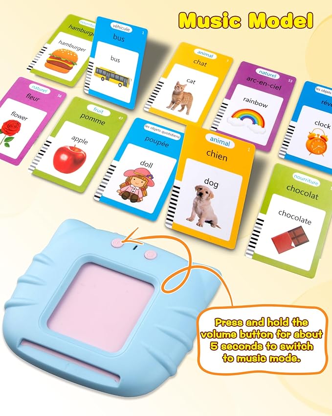 510 Words French Flash Cards for Kids, Toddler Learning Resources Toy, Autism Sensory Toys for Autistic Children Age d 2-4 Blue (French/English/Bilingual)-CubbioJoy