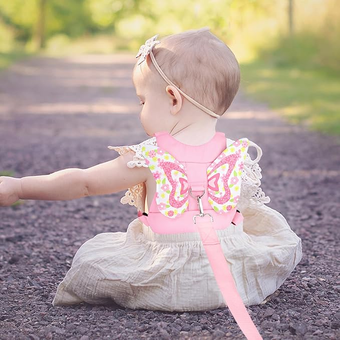 Accmor Toddler Harness Leash, 3 in 1 Cute Butterfly Kids Leash + Anti Lost Wrist Link, Adorable Child Walking Harness Wristband Assistant Soft Strap Belt Protector for Baby Girls to Outdoor Travel-CubbioJoy
