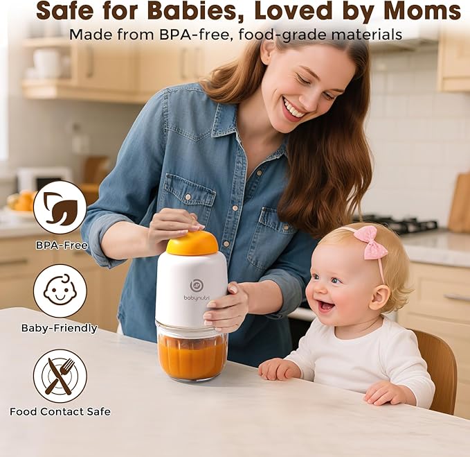 Baby Food Processor – Puree Blender with Glass Bowl, Stainless Steel Blades, BPA-Free, One-Touch Control, Easy to Clean, Quiet Operation, Ideal for New Parents, 10oz-CubbioJoy