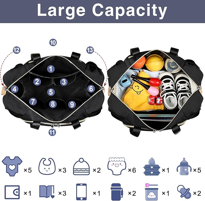 ITIEZY Diaper Bag Tote for Baby - Large Mommy Bag with Portable Changing Pad Pacifier Case, Hospital Bags Travel Baby Bag-CubbioJoy