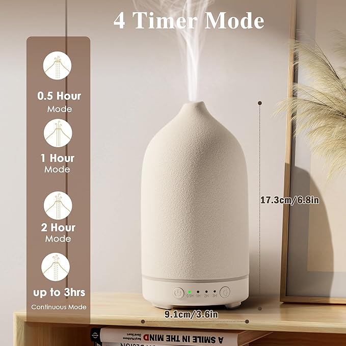 Diffuserlove Ceramic Essential Oil Diffuser 160ML for Room, Home, Bedroom - Aromatherapy Stone Diffuser White (Size: 6.8" H x 3.6" W)-CubbioJoy