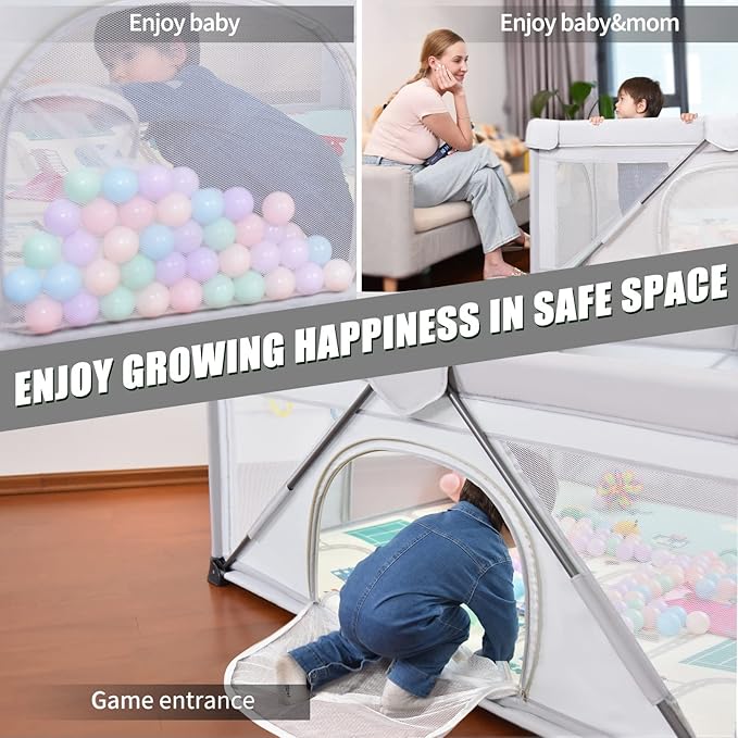 Baby Playpen Foldable, Heyo.Ja Large Play Yard, Playpen for Babies and Toddlers, Play Pens for Babies and Toddlers with Gate, Indoor & Outdoor Portable Play Pen (71"×59")-CubbioJoy