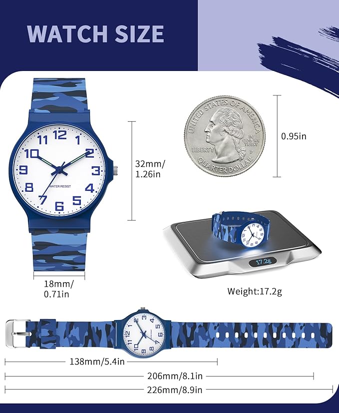 Kids Analog Watch Boys Girls, 30M Waterproof, Sports Watch for Boys, Easy to Read Children's Thin Dial Wrist Watches with Soft Band, for Ages 5-15 Kids Great Birthday Gifts Christmas Day-CubbioJoy