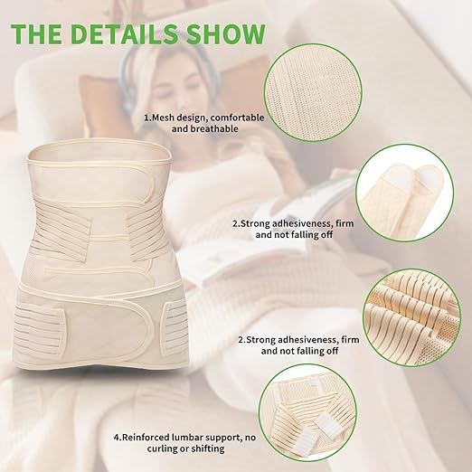 2 in 1 Postpartum Belly Band Wrap Beige, C-Section Support Belt Medium, Post Partum Support Recovery Waist/Pelvis Belt, Hysterectomy Belly Band Binder Girdle Stomach-CubbioJoy