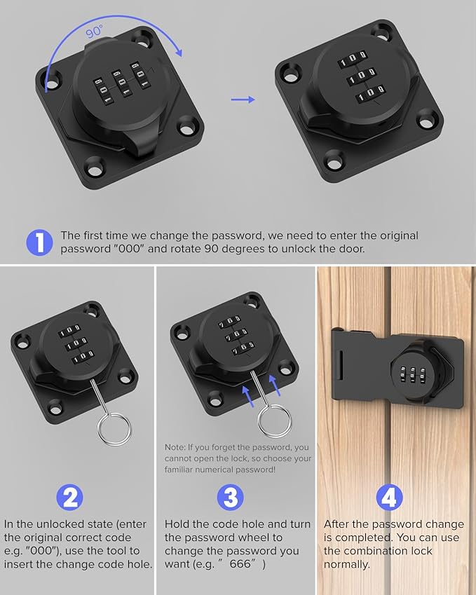 3.5Inch Mechanical Password Rotary Hasp Latch Locks, 3-Digit Cabinet Combination Lock for Small Doors, Cabinets, Barn Door, Closet, Kitchen Drawers, Cupboard (Black -1pc)-CubbioJoy