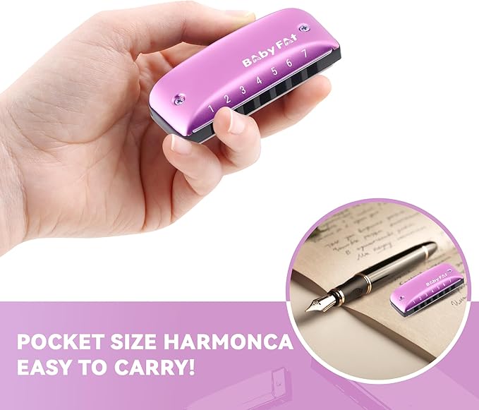 BabyFat 7 Hole Blues Mini Harmonica Set,Diatonic Harmonica with free lanyards,Gifts for Professional Players and Beginners,Easy-playing Musical Instrument(Key of D）-CubbioJoy