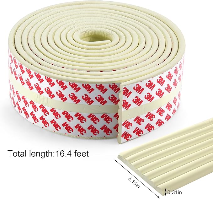 Baby Proofing Edge Corner Protector,16.4 ft Edge Guards Padding with 3M Adhesive, Extra-Wide Soft Rubber Foam Padding, Furniture,Sharp Edge Safety Corner Edge Bumper Guard- Cream-CubbioJoy