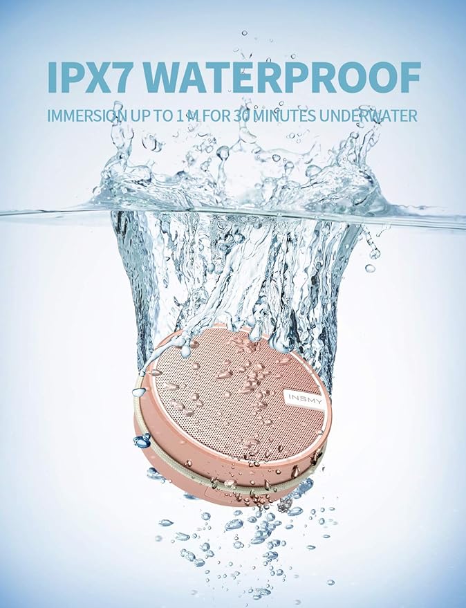 INSMY C12 IPX7 Waterproof Shower Bluetooth Speaker, Portable Small Speaker, Speakers Bluetooth Wireless Loud Clear Sound Support TF Card Suction Cup for Outdoor Kayak Canoe Beach Gift (Cashmere Pink)-CubbioJoy