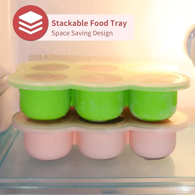 6x3oz Baby Food Freezer Tray with Clip on Lid Gossamer Pink | Leakproof Freezer Molds Silicone Storage Container for Purees Fruits Vegetables-CubbioJoy