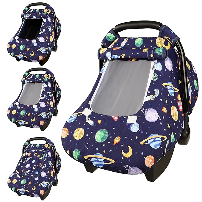 Baby Carseat Cover Winter, Pea Pod Infant Car Seat Covers Canopy for Newborn with 2 Layers Windows of Breathable Mesh/Fabric, Lightweight Polyester/Minky Dot Backing, Snug Fit Most Baby Car Seat-CubbioJoy