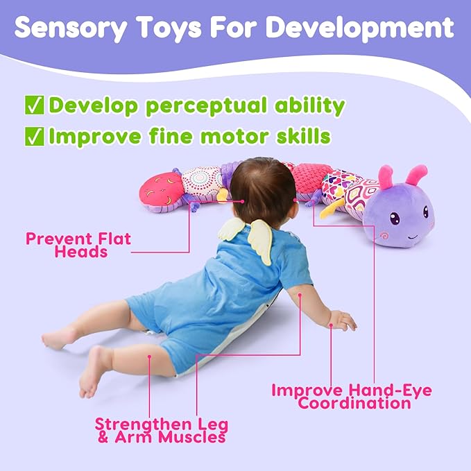 Baby Girl Toys 0-3-6 Months Musical Stuffed Animals Plush Caterpillar Toy with Crinkle Rattles Tummy Time Sensory Learning Toys for Infants 6-9-12 Months Newborn Girls Boys Essentials Shower Gifts 1-CubbioJoy