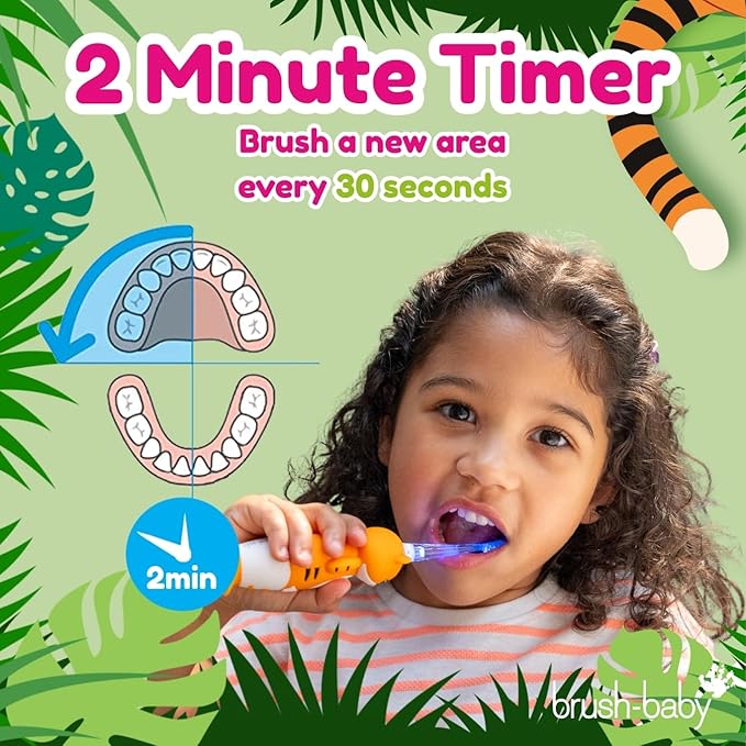 brush-baby WildOnes™ Rechargeable Kids Electric Toothbrush – Toby Tiger | Flashing Lights, 2-Min Timer, Waterproof, 3 Brush Heads | Toddler & Child Toothbrush Ages 0-10 | Soft Bristles-CubbioJoy