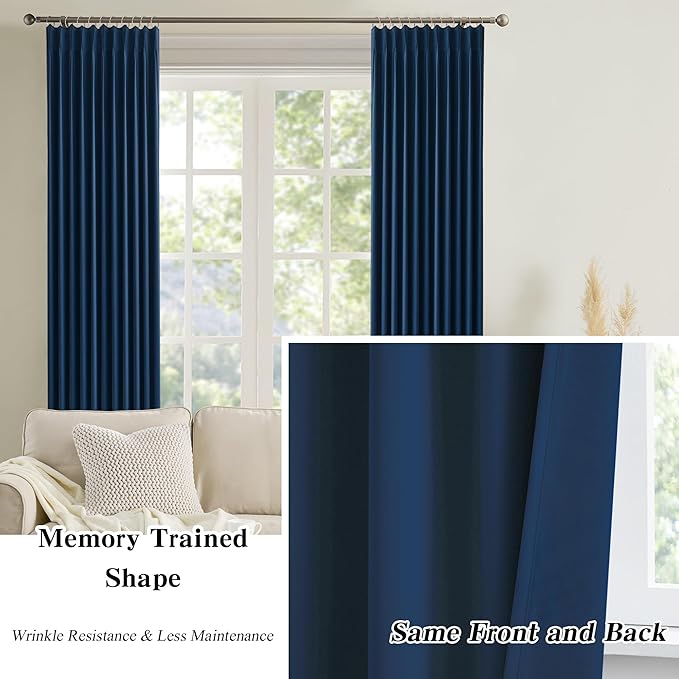 KEQIAOSUOCAI Dark Navy Blue Pleated Blackout Curtains 2 Panels Set, Thermal Insulated Room Darkening Privacy Window Curtain Panels for Bedroom(Pinch Pleat 40 Wide x 72 inch Long)-CubbioJoy