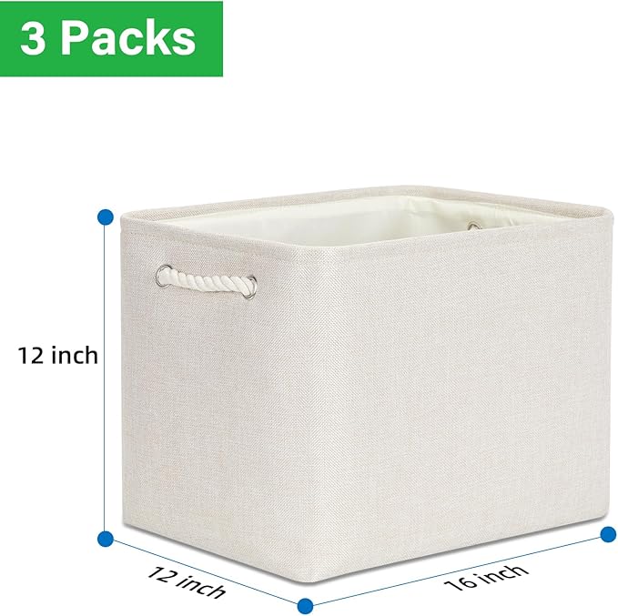 Bidtakay Large Storage Baskets for Shelves 3 Pack Fabric Storage Bins for Organizing Linen Collapsible Organizer for Closet-Light Biege-CubbioJoy