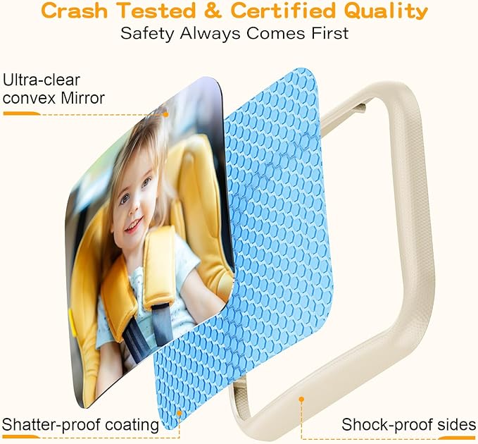 Baby Car Mirror for Baby Hook Clip Design Never Shake Baby Mirror for Car Seat Rear Facing Easy Install Crystal Clear View ShatterProof Crash Tested White-CubbioJoy