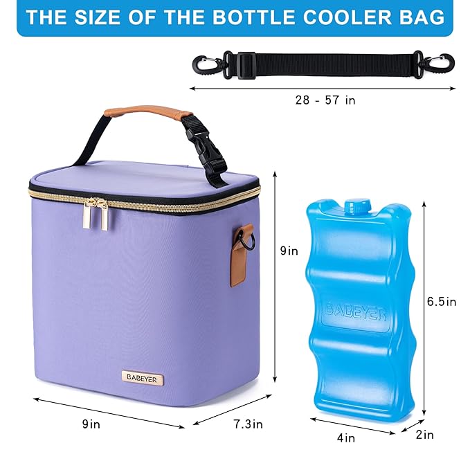 Breastmilk Cooler Bag with Ice Pack Fits 6 Baby Bottles Up to 9 Ounce, Baby Bottle Bag with Shoulder Strap for Nursing Mom Daycare, Violet-CubbioJoy