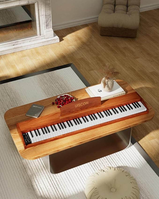 88 Key Digital Piano Keyboard for Beginners - Full Size Semi Weighted Wooden Electric Piano Set with Stand, Triple Pedal, Headphone,Carry Bag - Supports USB-MIDI Connecting (Wood Grain Brown)-CubbioJoy