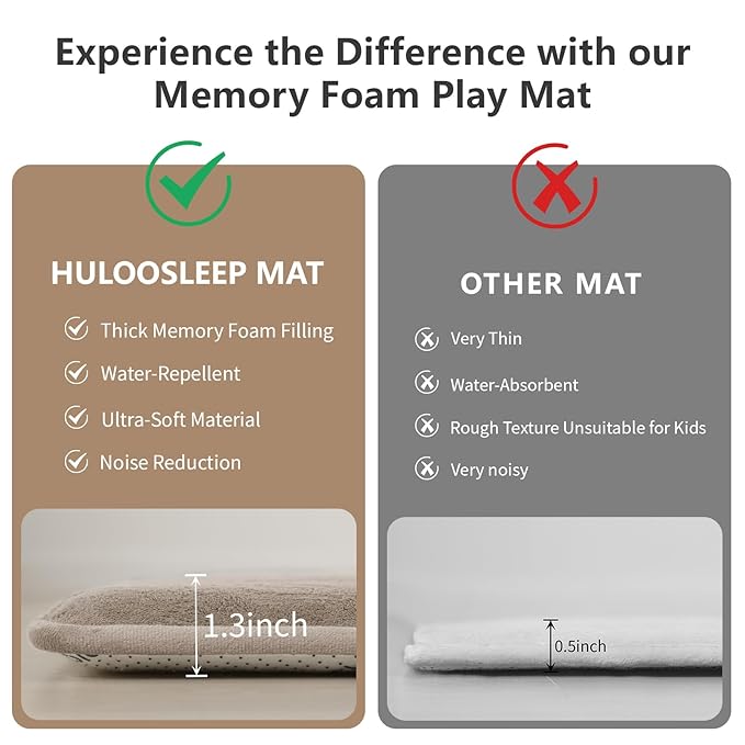 Baby Play Mat for Floor,1.3" Thick Elasti-Foam 50"×50" Playpen Mat for Tummy Time,Water Repellent Soft Coral Velvet for Toddler,Infant,Kids,Non-Slip Backing Safe for Crawling(Beige)-CubbioJoy