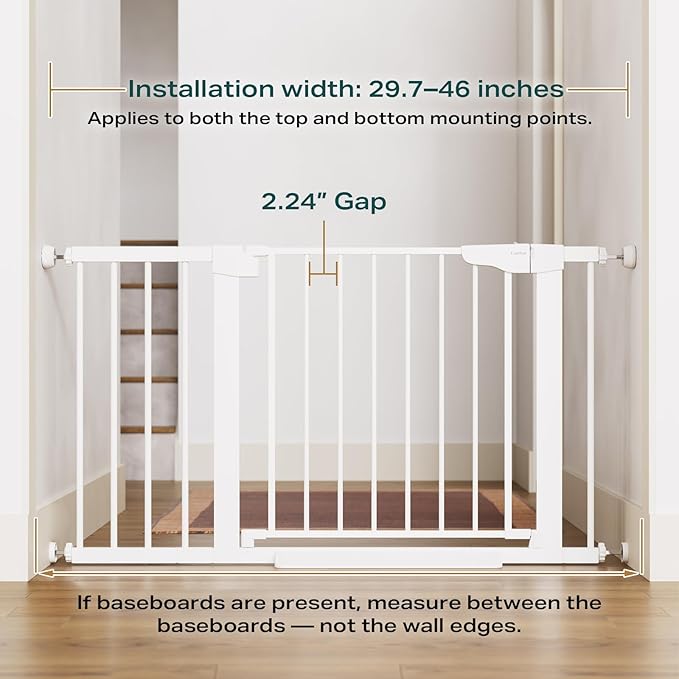Cumbor 2 Pack 29.7-46" Baby Gate for Stairs, Mom's Choice Awards Winner-Auto Close Dog Gate for doorways, Easy Install Pressure Mounted Pet Gates indoor, Easy Walk Thru Wide Safety Gate for Dog, White-CubbioJoy