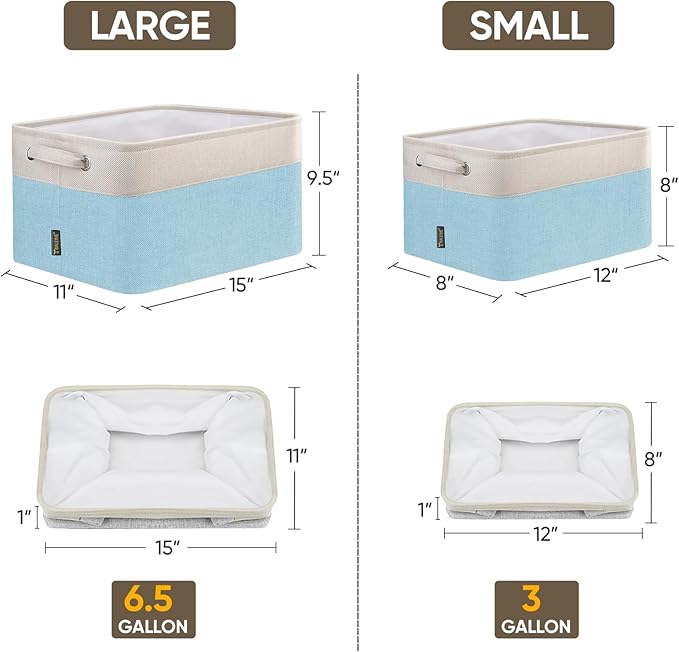 BALEINE 1 Pack Fabric Storage Bins for Shelves, Linen Storage Baskets for Organizing, Decorative Closet Bins for Clothes, Home (Skyblue, 15''x11''x9.5'')-CubbioJoy