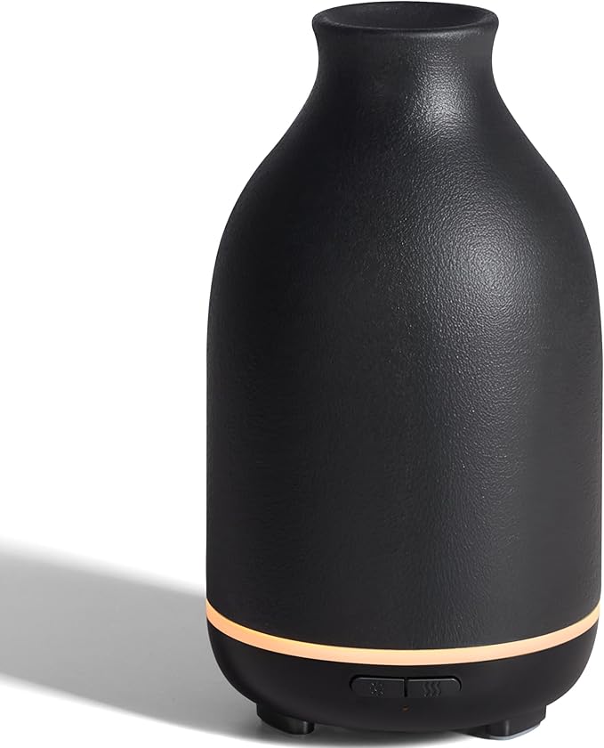 InnoGear Essential Oil Diffuser, 150ml Ceramic Stone Diffuser Handcrafted Aromatherapy Diffusers Ultrasonic Cool Mist Humidifier Vaporizor with 2 Mist Modes Waterless Auto Off for Room Office, Black-CubbioJoy