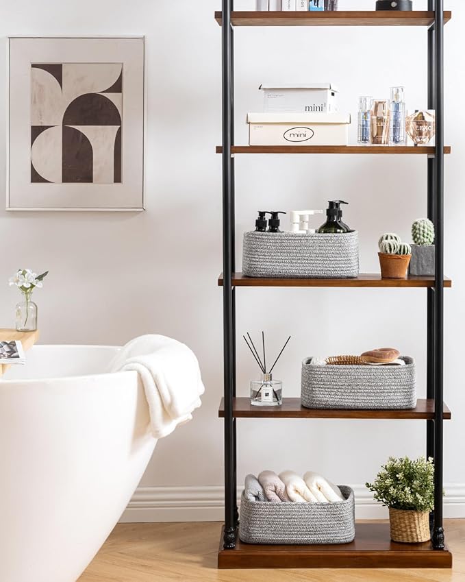 KALLAX Small Woven Basket, 12 x 8 x 4.5 Inches, Storage Basket for Organizing, Cute Small Rope Shelf Closet Cube Storage Bins Baskets for Shelves, Dog Toy Gift Baskets Empty, 3 Packs, Mixed Grey-CubbioJoy