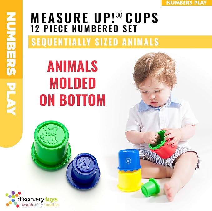 Discovery Toys Measure UP! Cups | Educational Stacking & Nesting 12 Piece Numbered Set| Kid-Powered Learning | STEM Toy Early Math Childhood Development 12 Months and Up-CubbioJoy