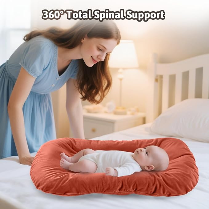 Baby Lounger for Newborn,Baby Nest for Newborn Soft Cotton Breathable for Playtime & Relaxation,Flat Babies Essentials Gifts Newborn Lounger for Boys & Girls 0-12 Months(Coffee)-CubbioJoy