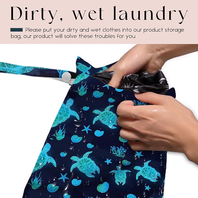 Waterproof Wet Bag for Swimsuit, Travel Beach Wet Dry Bag, Hidden Zipper Reusable Starfish Baby turtle Wet Bags, for Travel Beach Wet Swimsuits Toiletries Diapers Dirty Gym Clothes Laundry Bag-CubbioJoy