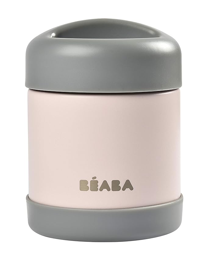 Beaba Stainless Steel Insulated Food Jar 10 oz, Kids Thermos, Lunch Containers, Leakproof, Wide Opening, Suitable for Hot and Cold Foods (Rose)-CubbioJoy