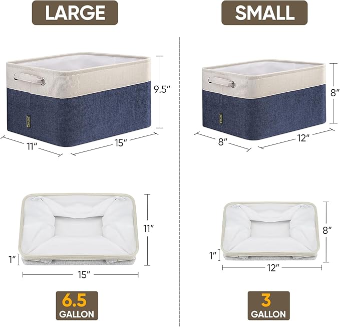 BALEINE 4 Pack Fabric Storage Bins for Shelves, Linen Storage Baskets for Organizing, Decorative Closet Bins for Clothes, Home (Navy Blue, 15"x11"x9.5")-CubbioJoy