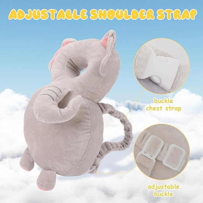 Baby Head Protection Backpack - Soft & Comfortable, Cute Cartoon Design, Elephant-CubbioJoy