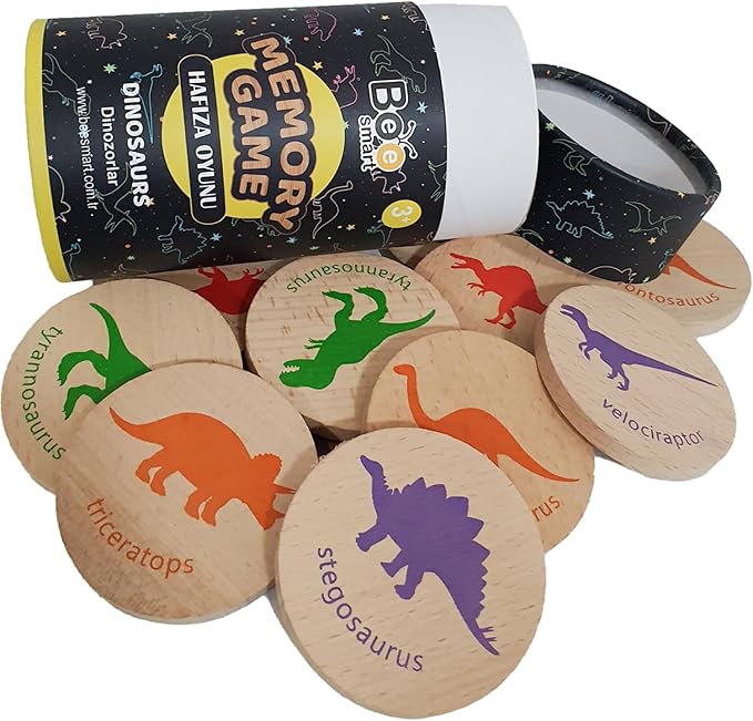 bee smart Wooden Memory Game - Matching Memory Game for Kids 3 and Up, 16Pcs | Educational Toy for Preschool Toddlers Board Games (Dinosaurs)-CubbioJoy