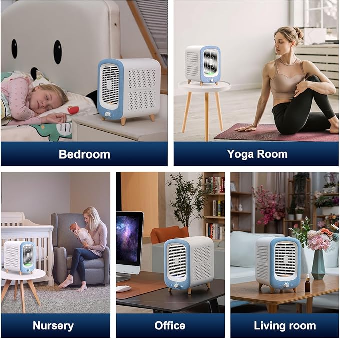 Jafanda Air Purifier for Home Bedroom 780sq ft, HEPA & Activated Carbon, Air Cleaner with Fragrance Sponge & Nightlight for Smoke, Allergies, Dust, Odor, VOC, Pet Dander, Pollen, Office, Desktop,Blue-CubbioJoy