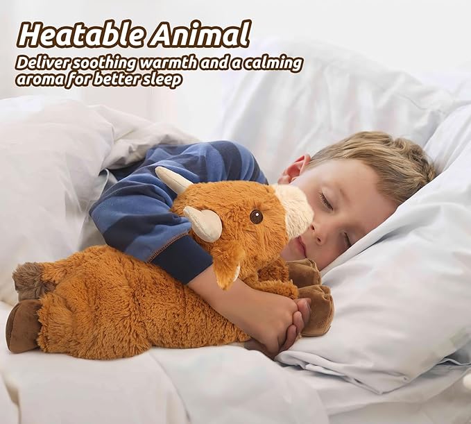 Cuckool Bull Stuffed Animals, Microwavable Stuffed Animals Adorable Fluffy Bull Plush for Warmth & Comfort, Heatable Coolable Lavender Scent Toys, Cute Soft Plushies Gift for Kids Boys Girls & Adults-CubbioJoy