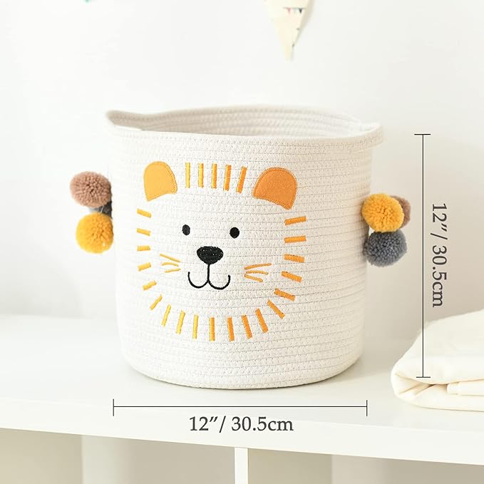 INough Toy Storage Baskets Cute Laundry Basket with Handles Dog Toy Storage Basket Durable Large Cotton Rope Storage Bins Home Organizer Solution for Office, Bedroom, Closet, Toys & Laundry (Lion)-CubbioJoy