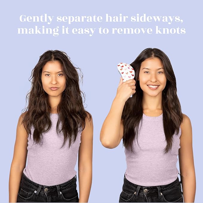 Crave Naturals Glide Thru Hair Brush - Detangler Brush for Curly, Straight, Wet or Dry Hair - Gentle Detangling Brusheses for Adults, Kids, Toddlers - Hair Accessories for Women, 7.5"x3" - Pink Hearts-CubbioJoy