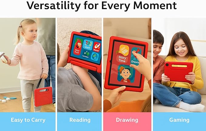 10.1 Inch Kids Tablet with Shockproof Case | Android 14, 64GB+8GB RAM, 12H Battery | Parental Control, Google Kids Space & Preloaded Educational Apps | WiFi 6, HD Display, Ages 3-12-CubbioJoy