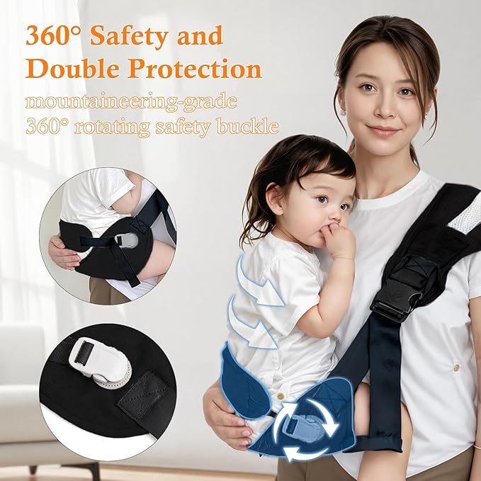 Baby Carrier Newborn to Toddler - Adjustable Sling Carrier for 25-60lbs, Comfortable Hands-Free Carrying (Black)-CubbioJoy