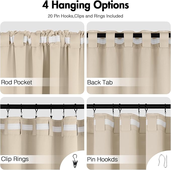 ANRODUO Back Tab Blackout Curtains for Bedroom Living Room, Rod Pocket Pinch Pleated Thermal Insulated Room Darkening Curtains 63 Inches Long 2 Panels, Cream Beige, 42 x 63 Inch-CubbioJoy