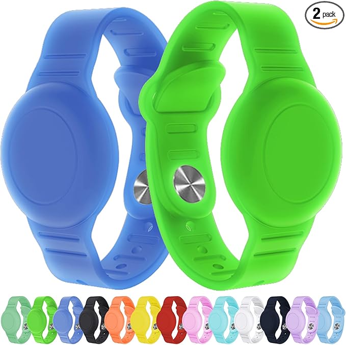 2 Pack Waterproof AirTag Bracelet for Kids, Hidden Silicone Wristband for AirTag, GPS Tracker Case for Air Tag Holder Strap Band for Child Toddler, Secure Anti-Loss Protection(Luminous)-CubbioJoy