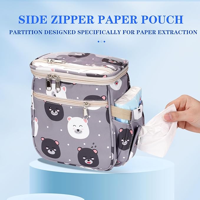 Baby Stroller Organizer Bag，Small Diaper Bag - Universal Stroller Organizer With Insulated Cup Holder,Pocket With Baby Wipes Dispenser，Adjustable Shoulder Strap (Light Gray)-CubbioJoy