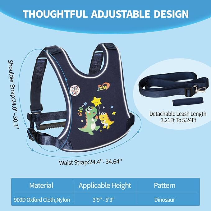 2025 New Safety Walking Harness for Big Kids (6-12yrs) with Autism Special Needs ADHD, Anti-Elopement Vest Harness with Grab Handle and Light Reflector, Adjustable Leash for Autistic, Active Child-CubbioJoy