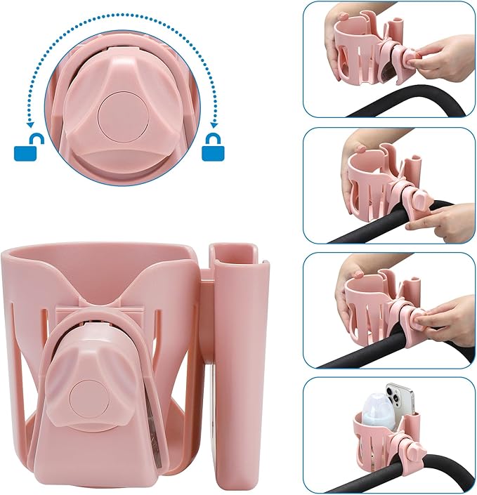 Accmor Universal Cup Holder, Stroller Cup Holder with Phone Holder, 360° Rotatable Large Caliber Designed Bottle Holder for Stroller, Bike, Wheelchair, Walker, Scooter-CubbioJoy
