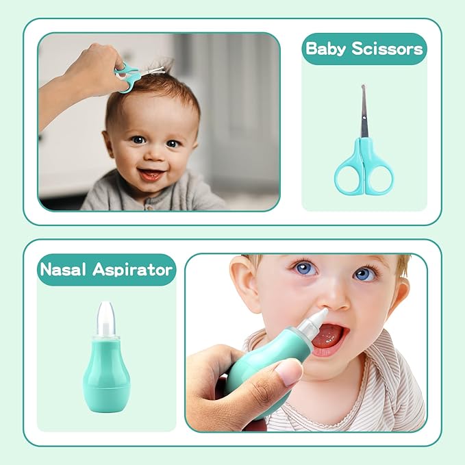 Baby Healthcare and Grooming Kit with Nail Clippers, Scissors, Infant Grooming Kit for Newborns (18 in 1, Green)-CubbioJoy