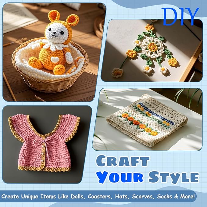 ARMINACO Crochet Kit for Beginners & Adults – 59pcs Complete Starter Set with Ergonomic Hooks (0.6-6.0mm), Yarn, Tools & Travel Bag – Craft Gift for Women, Teens & Seniors-CubbioJoy