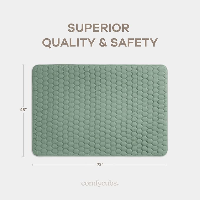 Comfy Cubs Rectangle Kids Play Mat - Medium 48 x 72 inches Soft Quilted Baby Floor Mat with Non-Slip Bottom - Plush Design for Toddlers Playtime and Relaxation - Comfortable and Durable - Fern-CubbioJoy